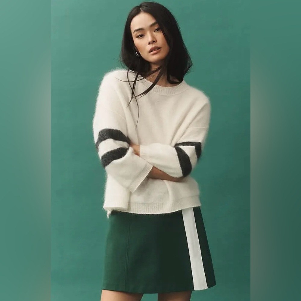 Maeve/Anthropologie Brushed Cashmere Boxy Crop Sweater in Ivory Size S. NWT - Picture 4 of 12